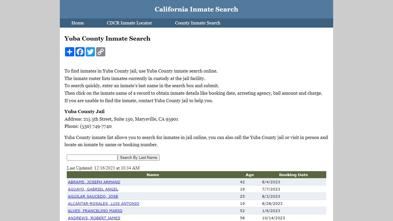 Yuba County Inmate Search